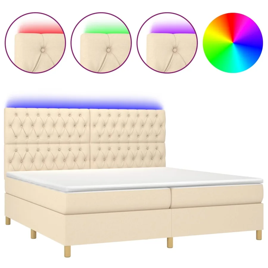 Sommier à lattes de lit et matelas et LED Crème 200x200cm Tissu - 2