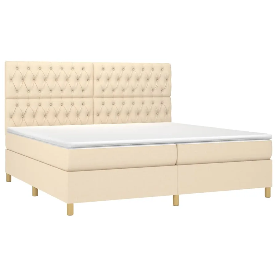 Sommier à lattes de lit et matelas et LED Crème 200x200cm Tissu - 3