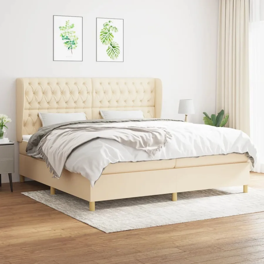 Sommier à lattes de lit avec matelas Crème 200x200 cm Tissu