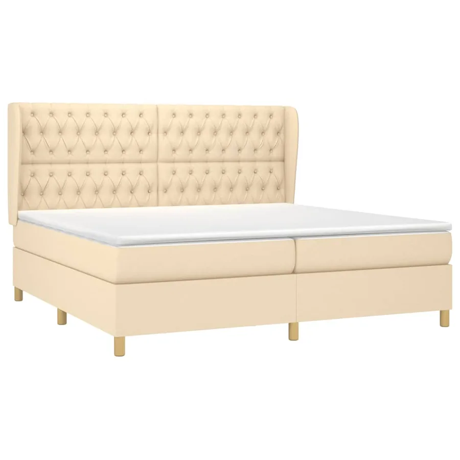 Sommier à lattes de lit avec matelas Crème 200x200 cm Tissu - 3