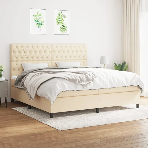 Sommier à lattes de lit avec matelas Crème 200x200 cm Tissu