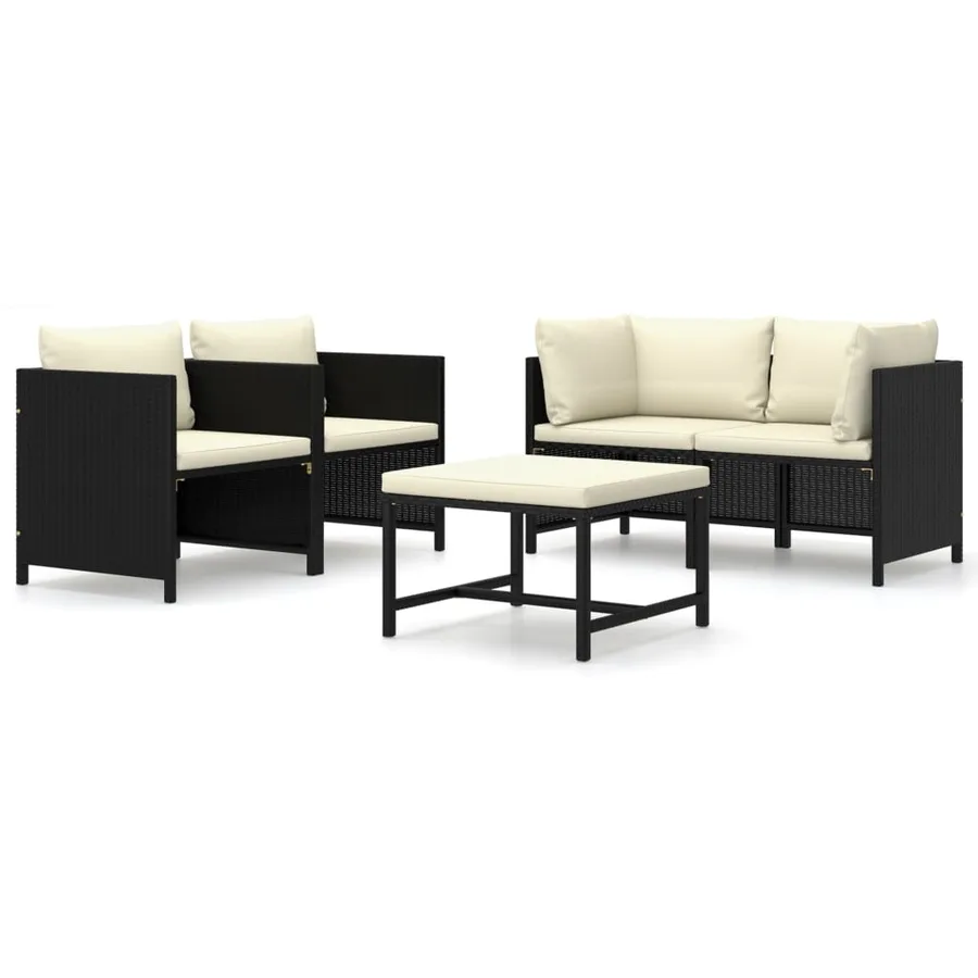Salon de jardin 5 pcs avec coussins Résine tressée Noir - 2