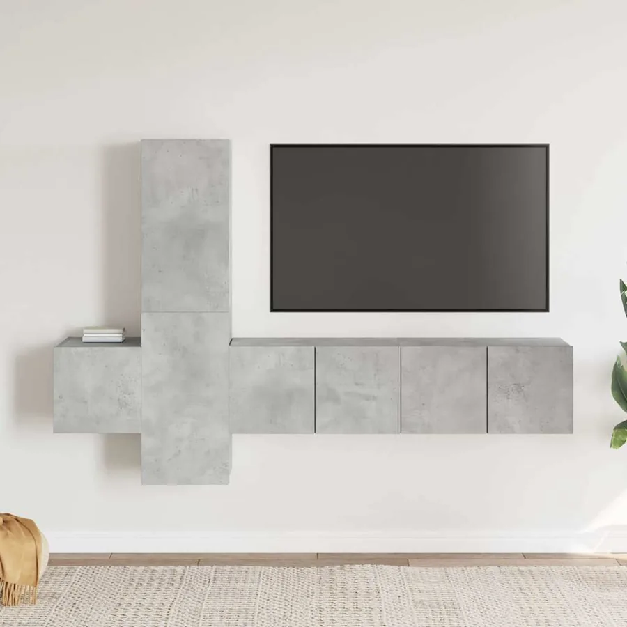Ensemble de meubles TV 5 pcs Gris béton Bois d'ingénierie