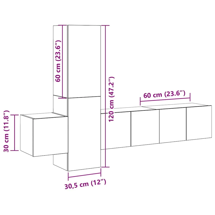 Ensemble de meubles TV 5 pcs Gris béton Bois d'ingénierie - 12