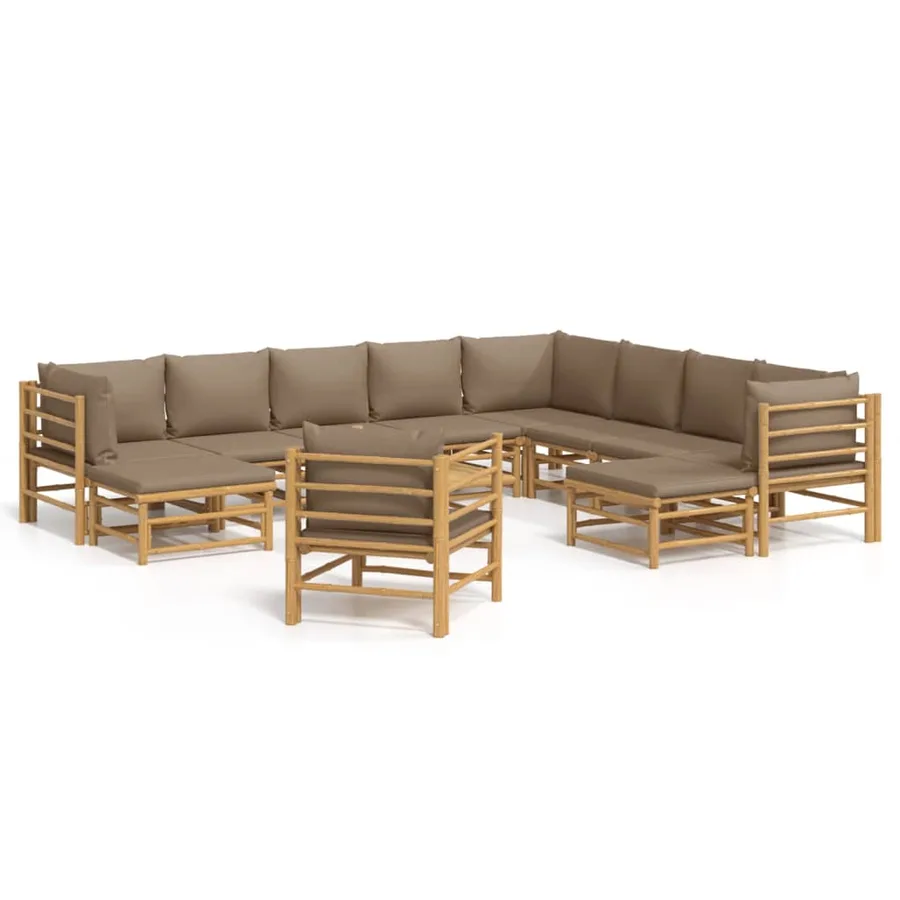 Salon de jardin 12 pcs avec coussins taupe bambou - 2