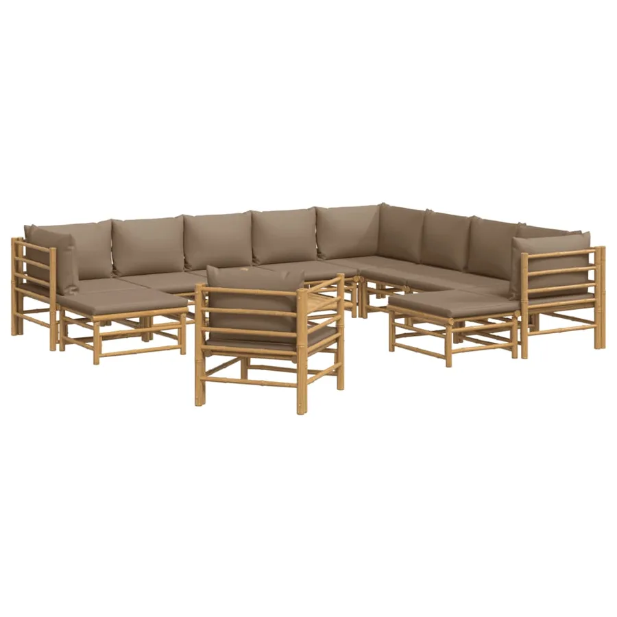 Salon de jardin 12 pcs avec coussins taupe bambou - 3