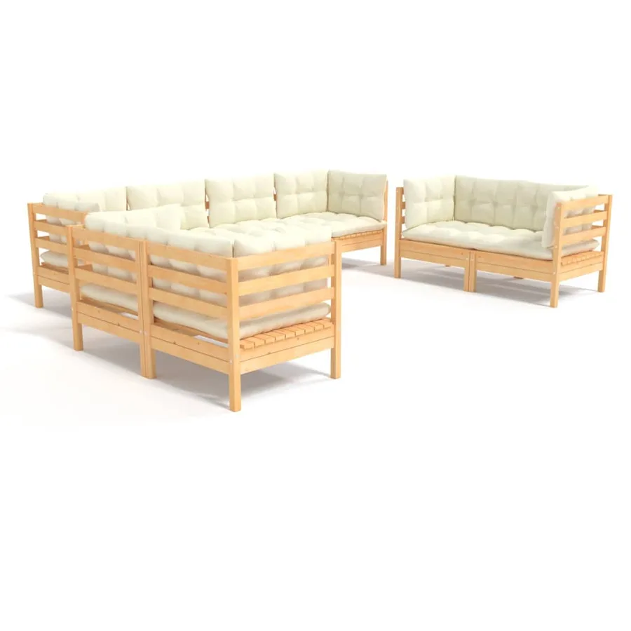 Salon de jardin 8 pcs avec coussins crème Bois de pin massif - 2