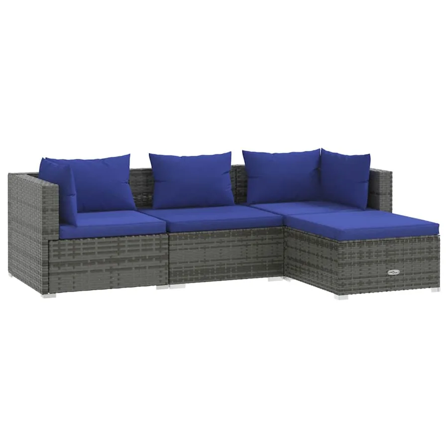 Salon de jardin 4 pcs avec coussins résine tressée gris - 2