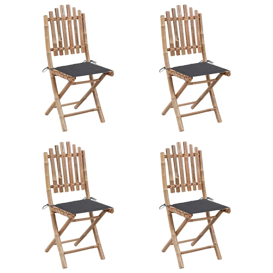 Mobilier à dîner d'extérieur pliable 5 pcs avec coussins bambou - 2