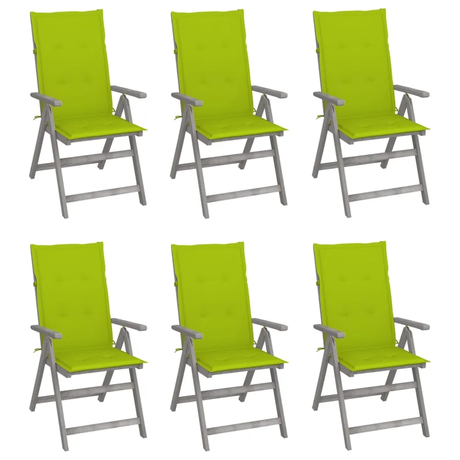 Chaises inclinables de jardin lot de 6 et coussins Bois acacia