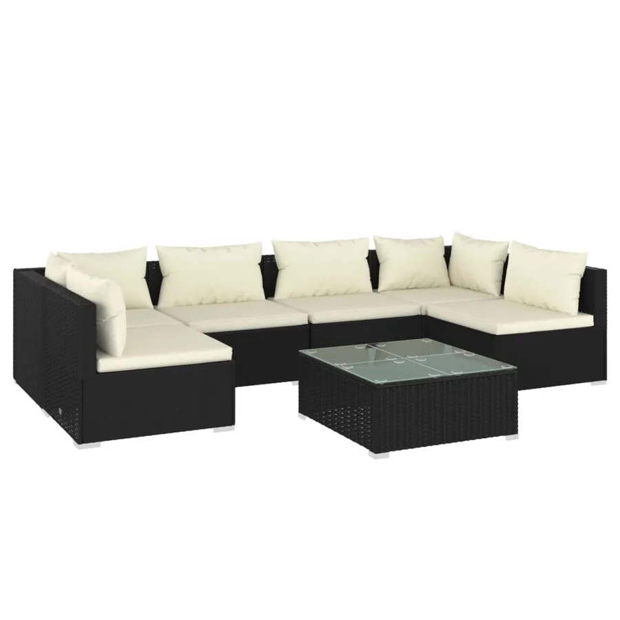 Salon de jardin 7 pcs avec coussins Résine tressée Noir - 2