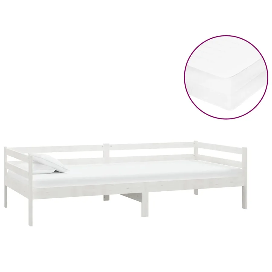 Lit de repos avec matelas 90x200 cm Blanc Bois de pin massif - 2