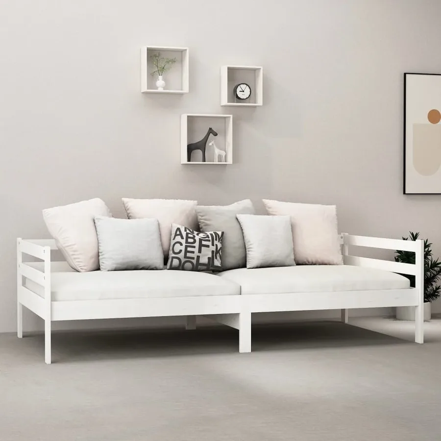 Lit de repos avec matelas 90x200 cm Blanc Bois de pin massif - 3