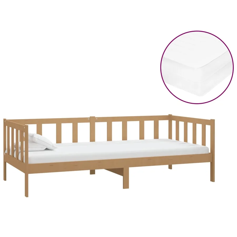 Lit de repos et matelas 90x200cm Marron miel Bois de pin massif - 2