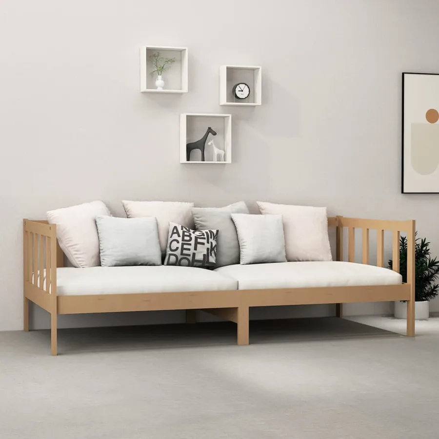 Lit de repos et matelas 90x200cm Marron miel Bois de pin massif - 3