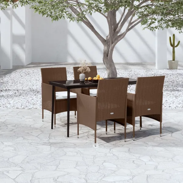Ensemble à manger de jardin coussins 5 pcs Marron/noir