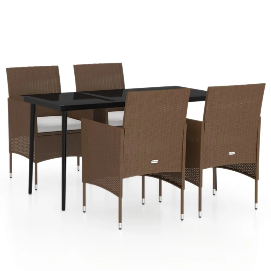 Ensemble à manger de jardin coussins 5 pcs Marron/noir - 2