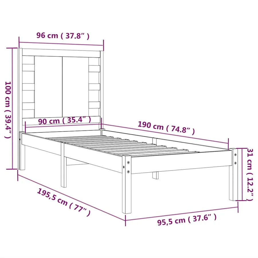 Cadre de lit sans matelas 90x190 cm bois massif - 6