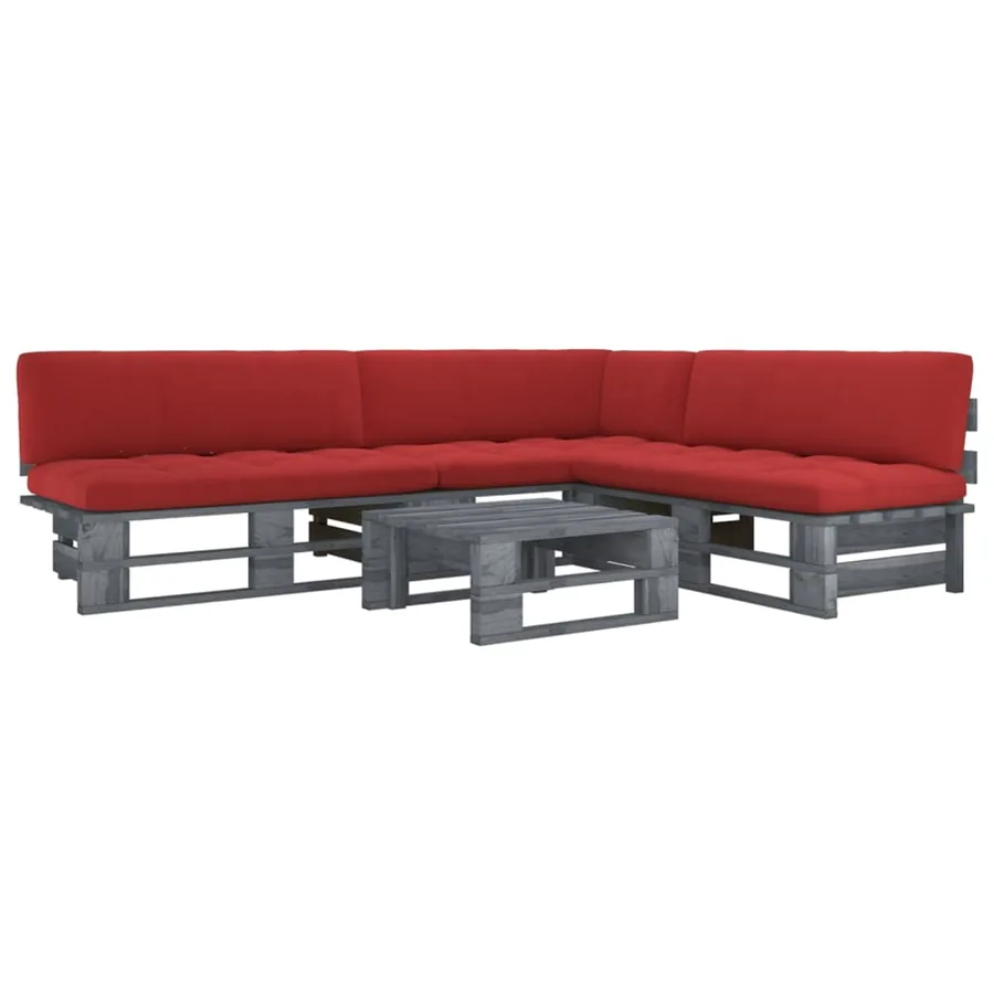 Salon de jardin palette 4pcs avec coussins Pin imprégné de gris