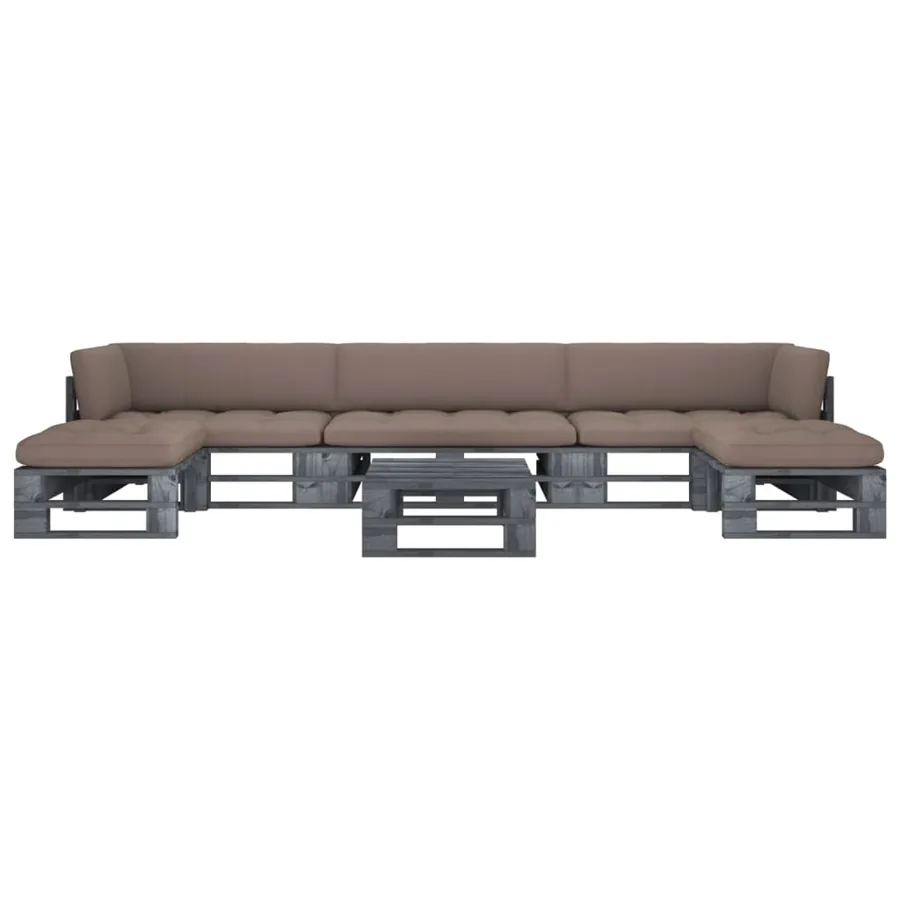 Salon de jardin palette 6pcs avec coussins Pin imprégné de gris