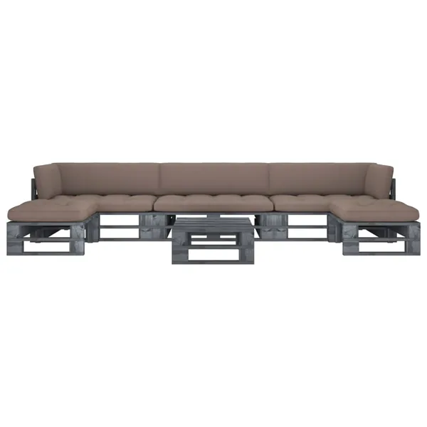 Salon de jardin palette 6pcs avec coussins Pin imprégné de gris