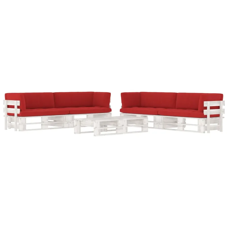 Salon de jardin palette 6 pcs et coussins Pin imprégné de blanc