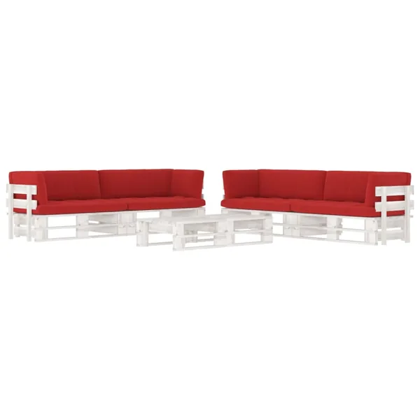 Salon de jardin palette 6 pcs et coussins Pin imprégné de blanc