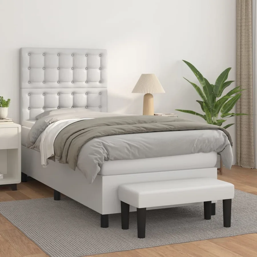 Sommier à lattes de lit avec matelas Blanc 80x200 cm Similicuir
