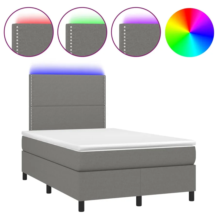 Sommier à lattes de lit et matelas et LED Gris foncé 120x200 cm - 2