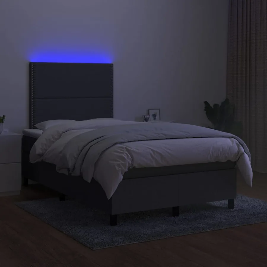 Sommier à lattes de lit et matelas et LED Gris foncé 120x200 cm - 4