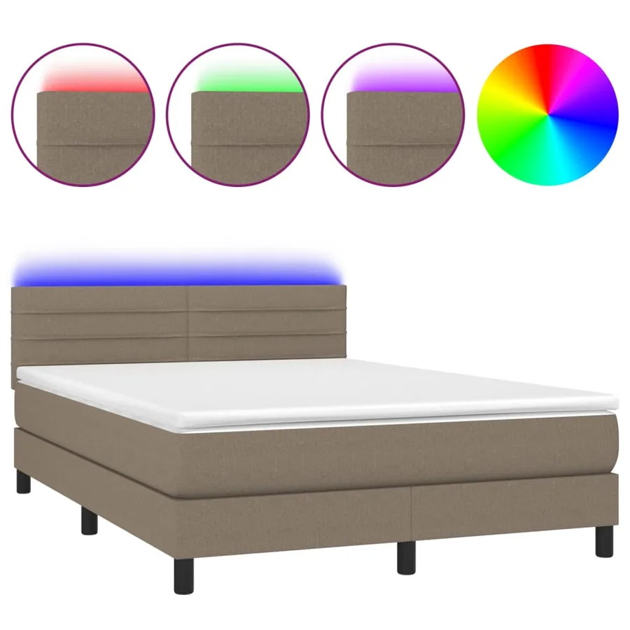 Sommier à lattes de lit avec matelas LED Taupe 140x200 cm Tissu - 2