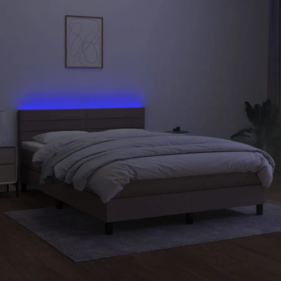 Sommier à lattes de lit avec matelas LED Taupe 140x200 cm Tissu - 4