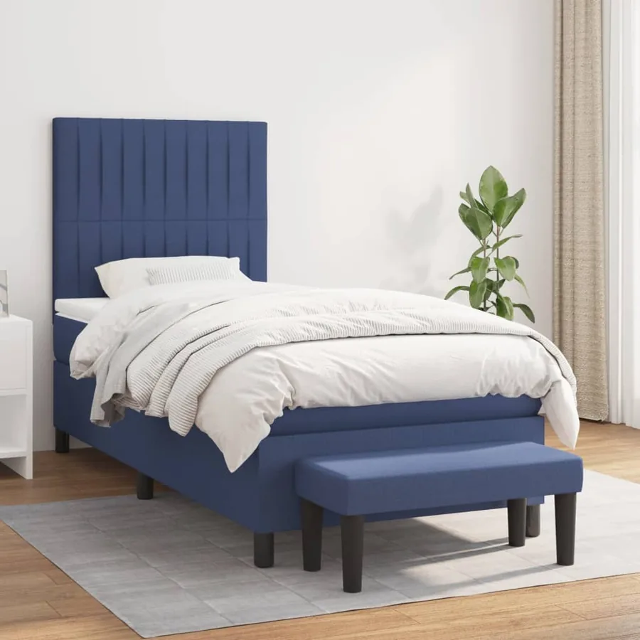 Sommier à lattes de lit avec matelas Bleu 90x200 cm Tissu