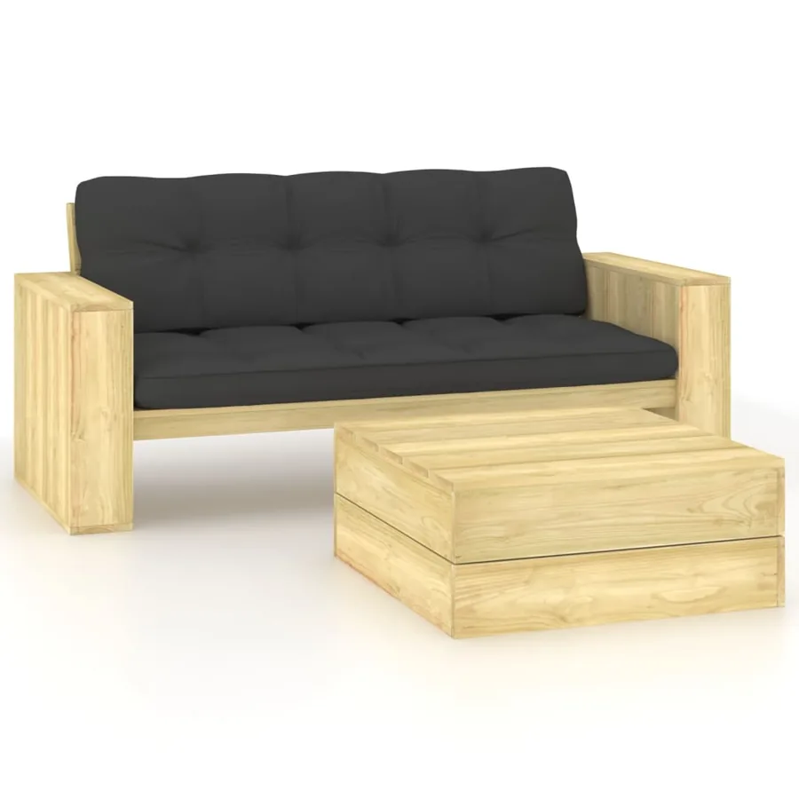 Salon de jardin 2 pcs avec coussins bois de pin imprégné