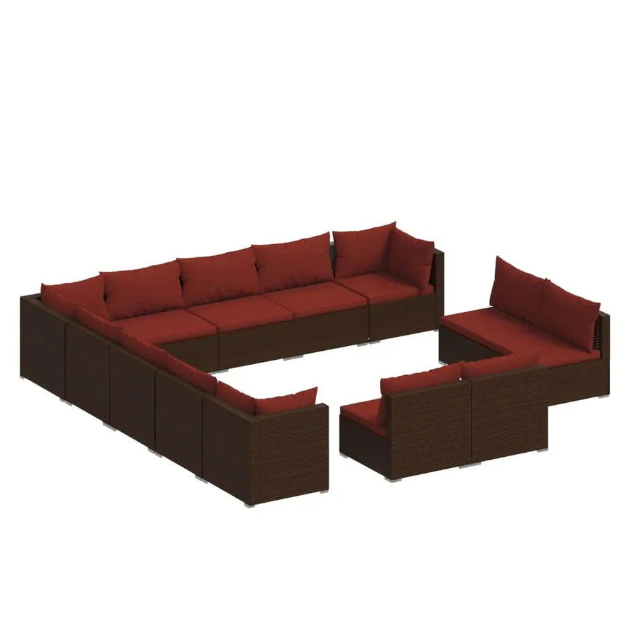 Salon de jardin 13 pcs avec coussins Marron Résine tressée - 2