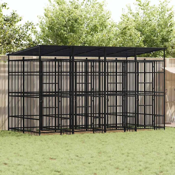 Chenil d'extérieur avec toit pour chiens Acier 7,37 m²
