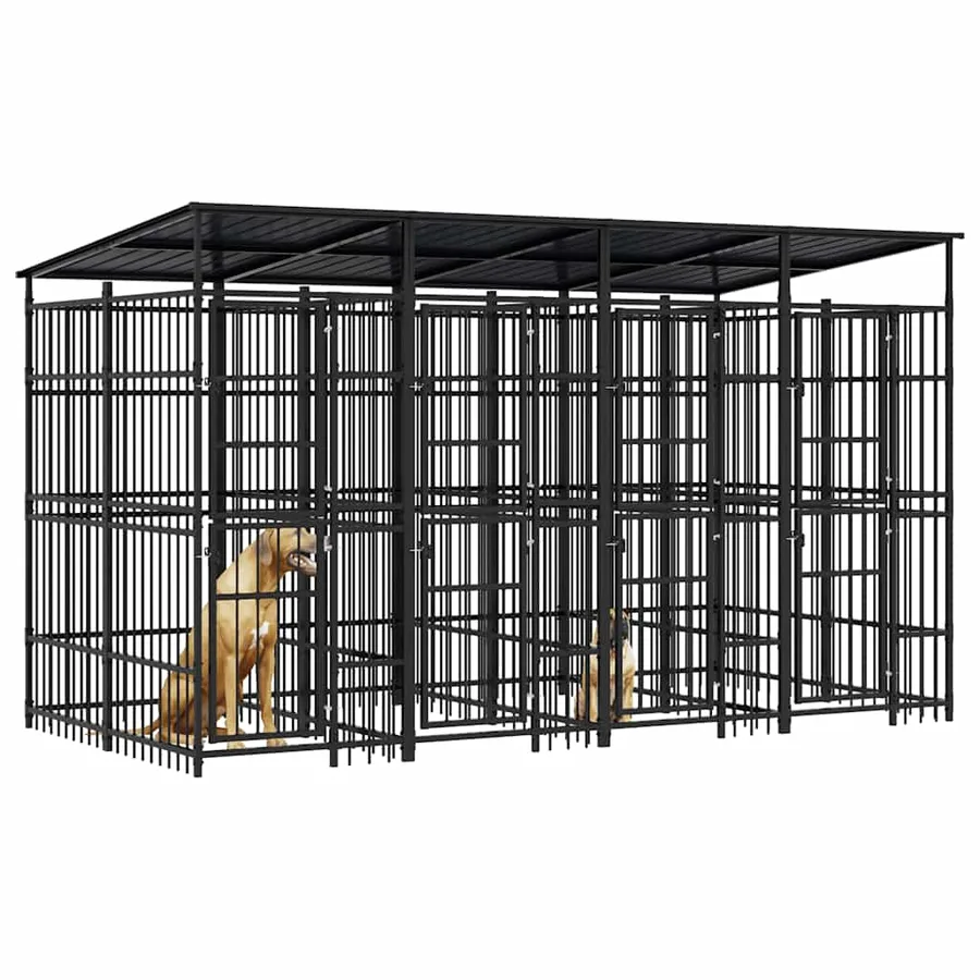 Chenil d'extérieur avec toit pour chiens Acier 7,37 m² - 4