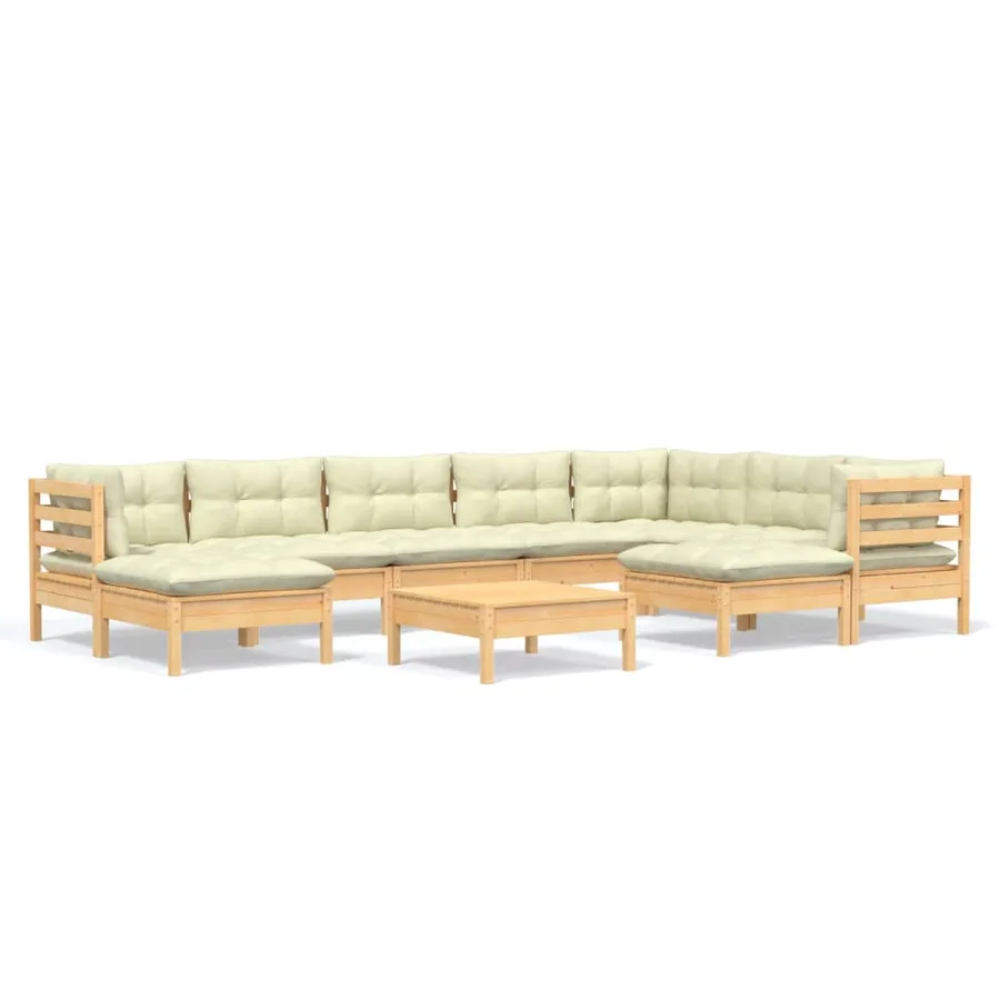 Salon de jardin 10 pcs avec coussins crème bois de pin massif - 2