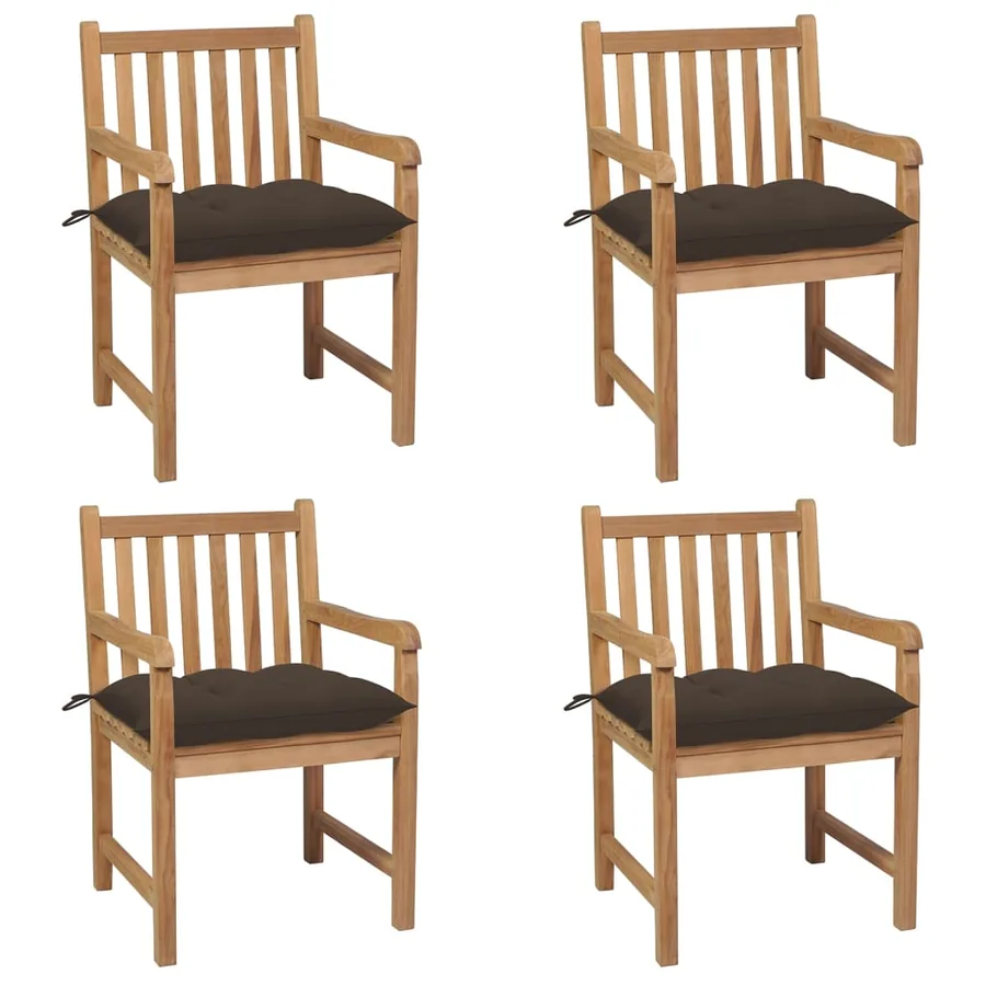 Chaises de jardin lot de 4 avec coussins anthracite Teck solide - 14