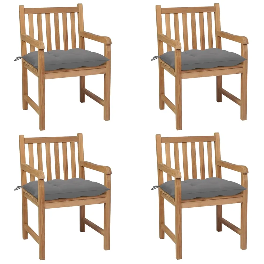 Chaises de jardin lot de 4 avec coussins anthracite Teck solide - 27