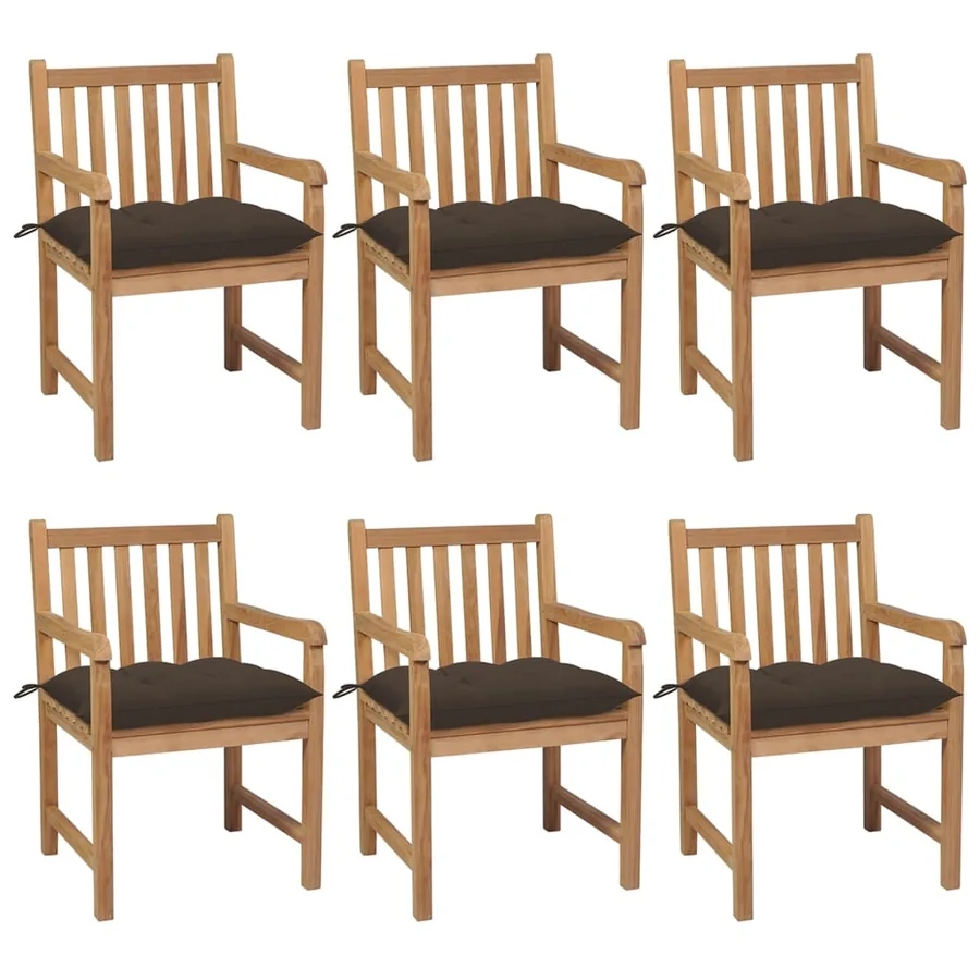Chaises de jardin lot de 6 avec coussins anthracite Teck solide - 27