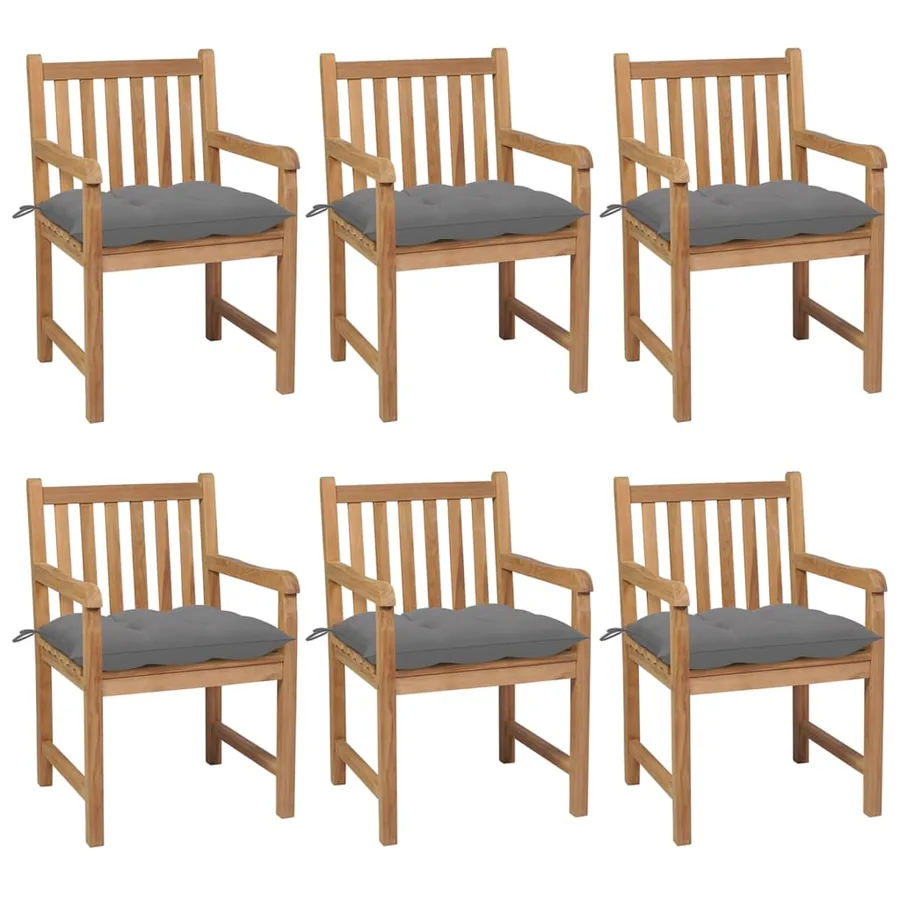 Chaises de jardin lot de 6 avec coussins anthracite Teck solide - 40