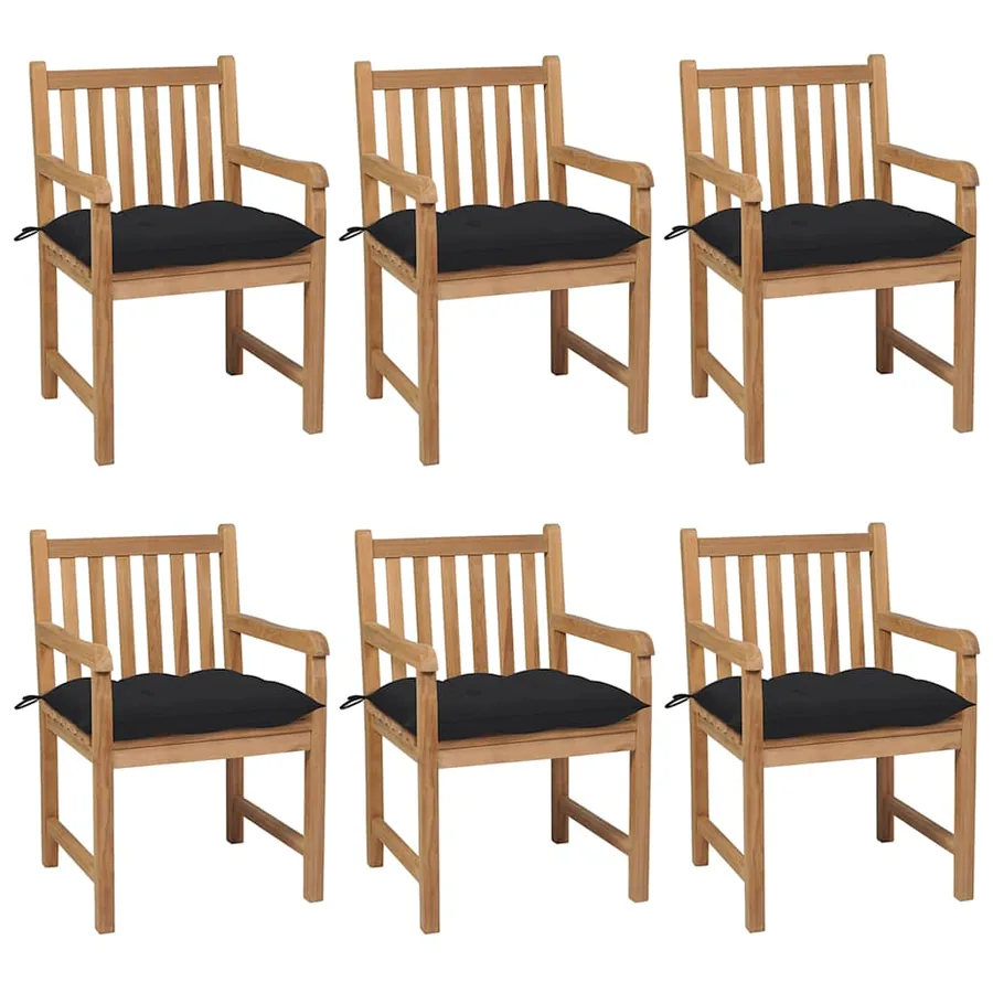 Chaises de jardin lot de 6 avec coussins anthracite Teck solide - 53