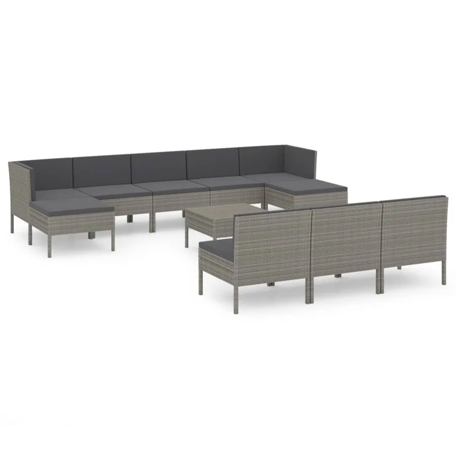 Salon de jardin 11 pcs avec coussins Résine tressée Gris - 2