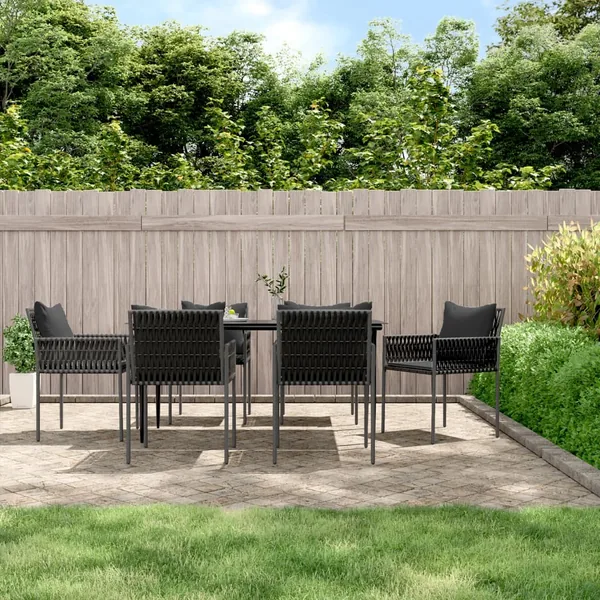 Ensemble à manger de jardin 7 pcs coussins résine tressée acier