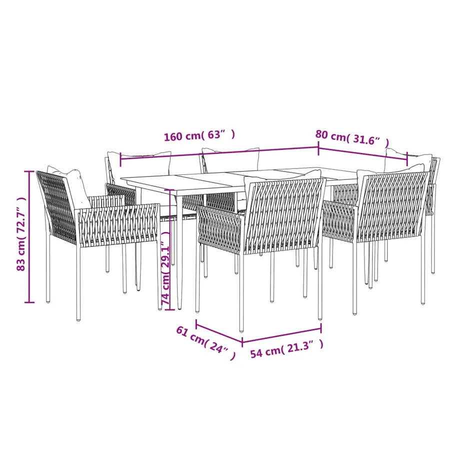 Ensemble à manger de jardin 7 pcs coussins résine tressée acier - 10