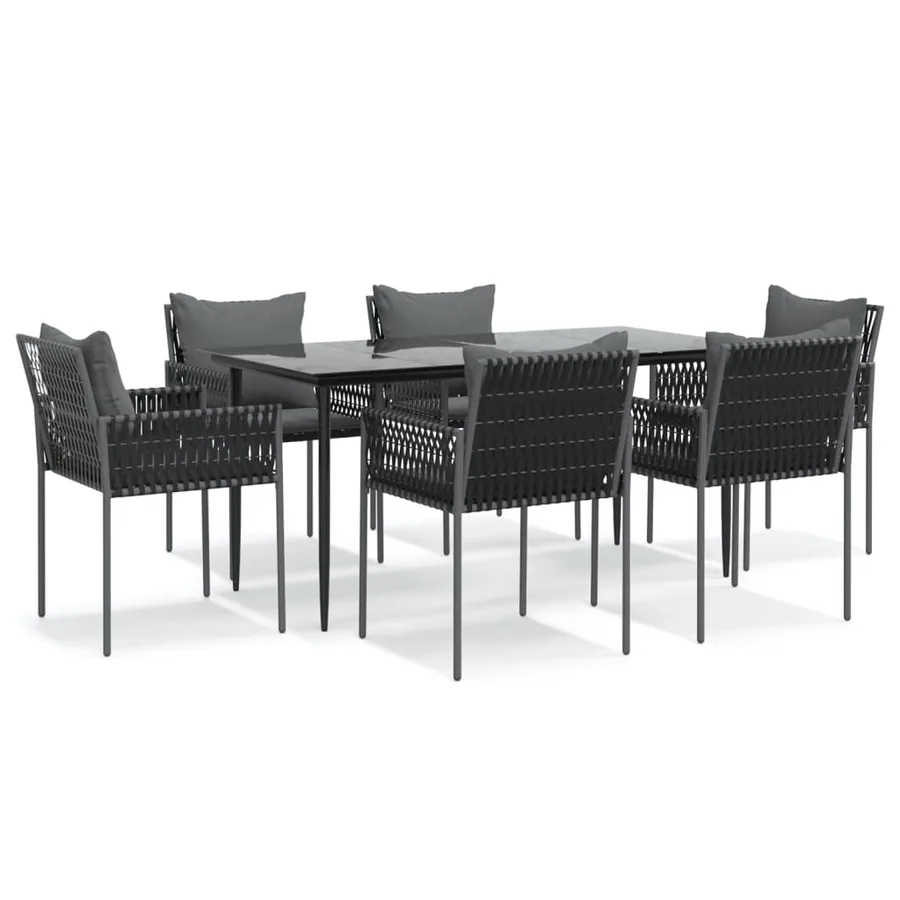 Ensemble à manger de jardin 7 pcs coussins résine tressée acier - 2