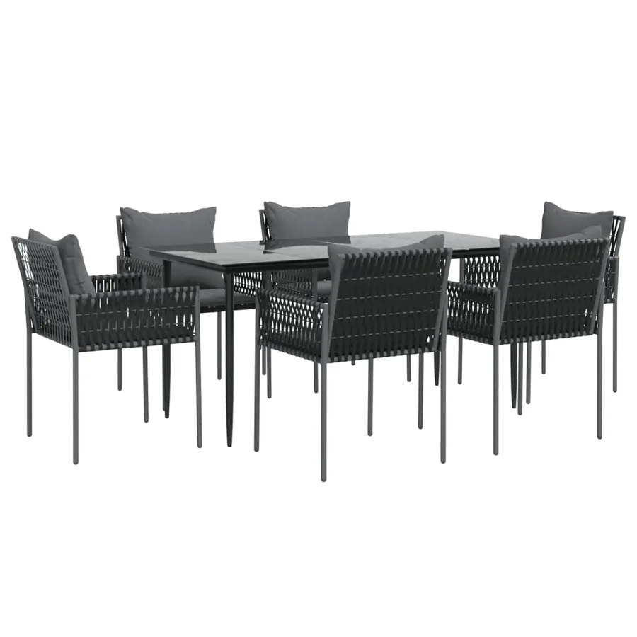 Ensemble à manger de jardin 7 pcs coussins résine tressée acier - 3
