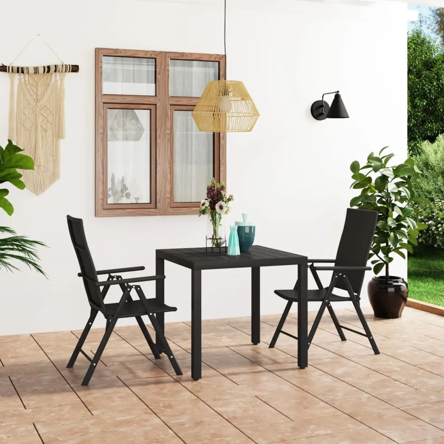 Ensemble à manger de jardin 3 pcs noir
