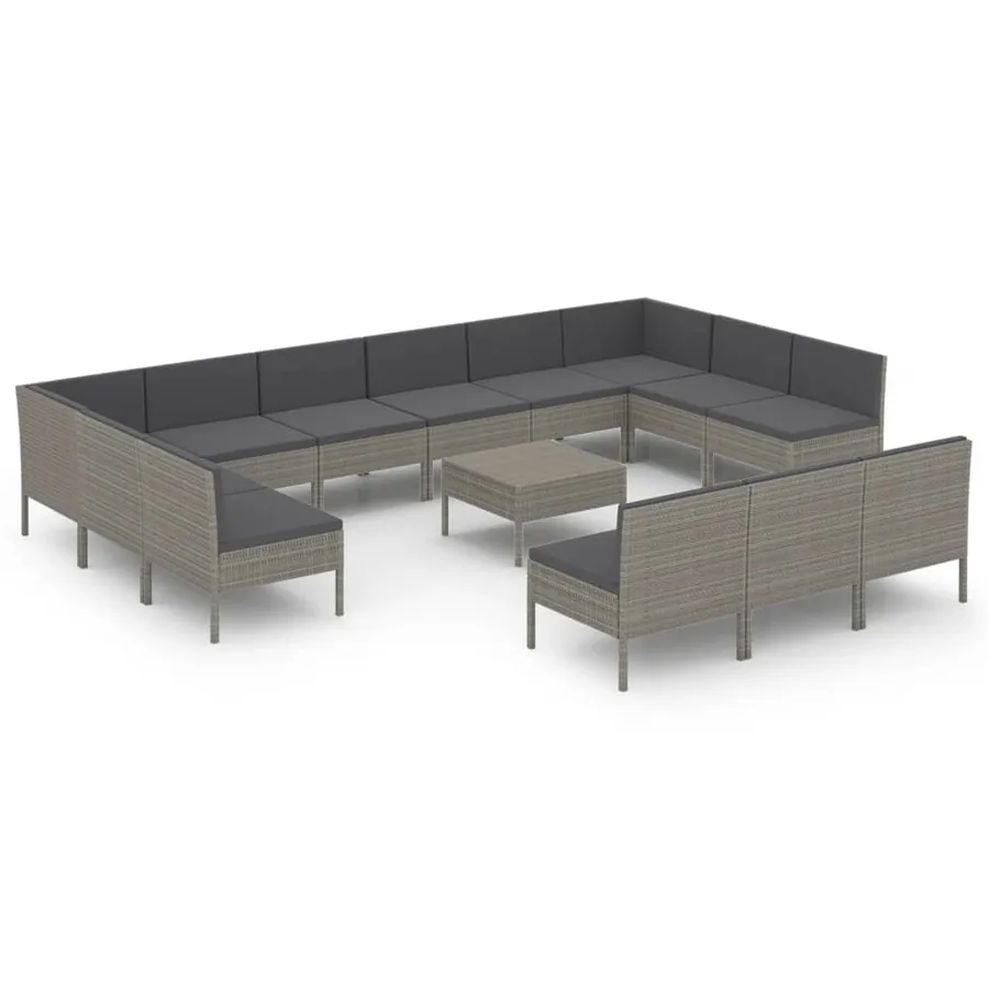 Salon de jardin 14 pcs avec coussins Résine tressée Gris - 2